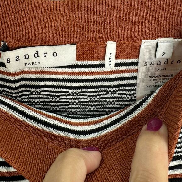 Sandro Paris Jupe Jella Knit Mini Skirt in Brown Black Stripe – Size 2 - Picture 6 of 6